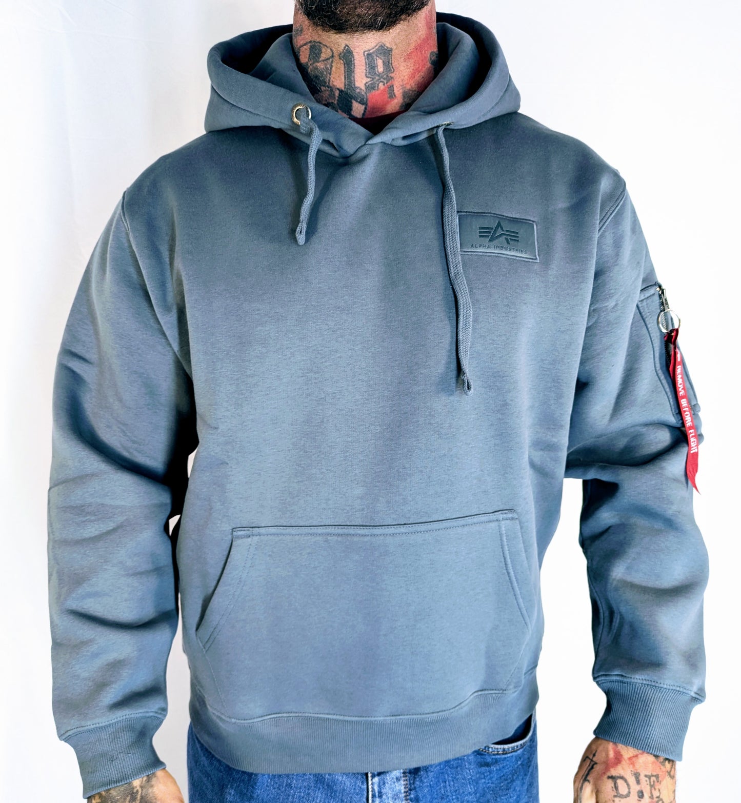 Alpha Industries Sweatshirt Kapu Back Print grau gelb Logo Basic 178318