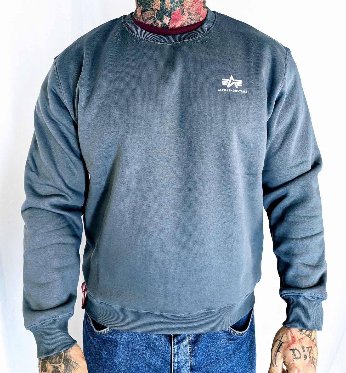 Alpha Industries Sweatshirt Herren small Logo blau grau 188307 Basic
