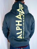 Alpha Industries Sweatshirt Kapu Back Print grau gelb Logo Basic 178318