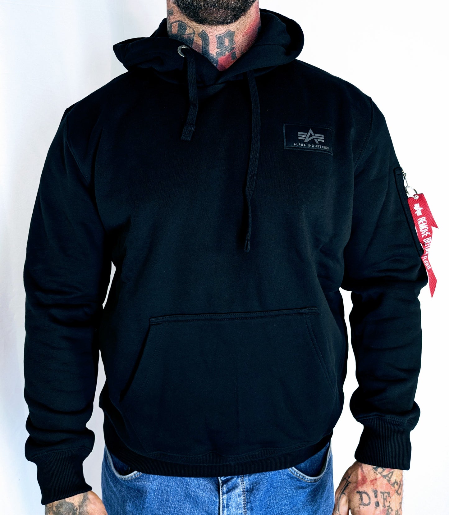 Alpha Industries Sweatshirt Kapu Back Print schwarz weiß Logo Basic 178318