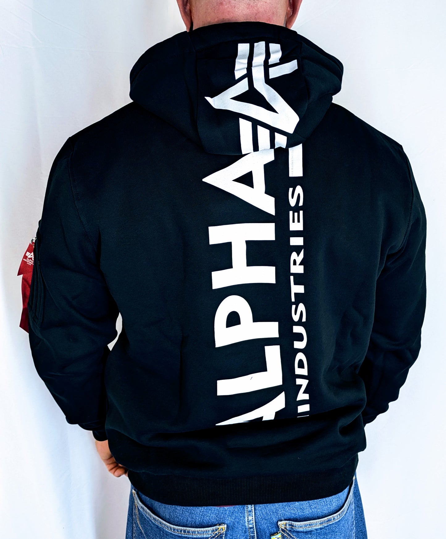 Alpha Industries Sweatshirt Kapu Back Print schwarz weiß Logo Basic 178318